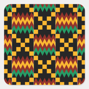 Pegatina Cuadrada Ropa de Kente negra, verde, roja y amarilla