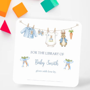 Pegatina Cuadrada Ropa de niño de conejo lindo Libro Placa