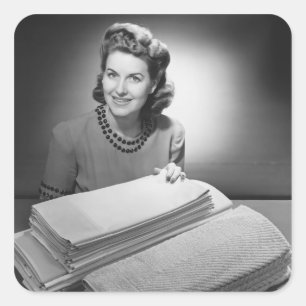 Pegatina Cuadrada Ropa de plancha y toallas