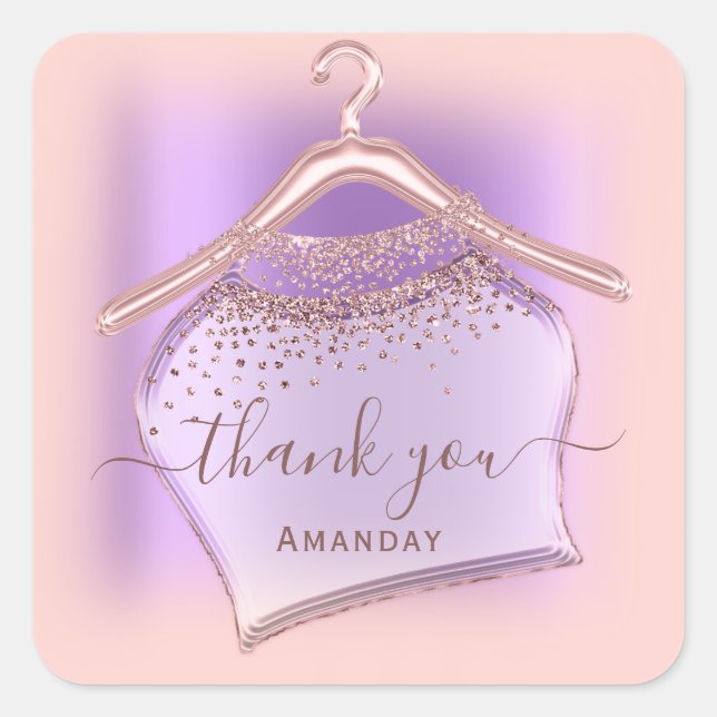 Pegatina Cuadrada Ropa morada Rosa colgante Cristales Purpurina Bout (Anverso)