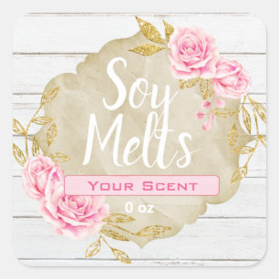 Pegatina Cuadrada Ropa rosa Floral Vintage de soja Wax Melt Labs