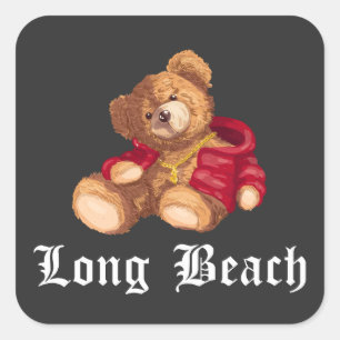 Pegatina Cuadrada Ropa urbana de calle de Long Beach Teddy