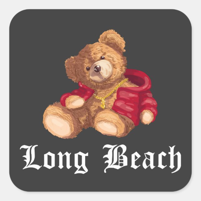 Pegatina Cuadrada Ropa urbana de calle de Long Beach Teddy (Anverso)