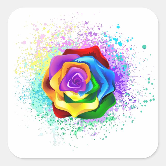 Pegatina Cuadrada Rosa arcoiris colorido (Anverso)