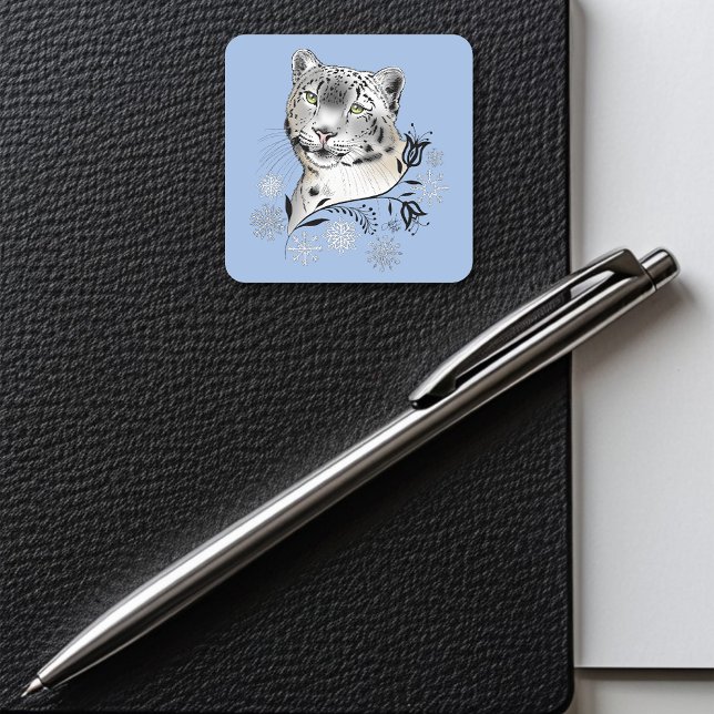 Pegatina Cuadrada Rosa azul de leopardo de las nieves (Subido por el creador)