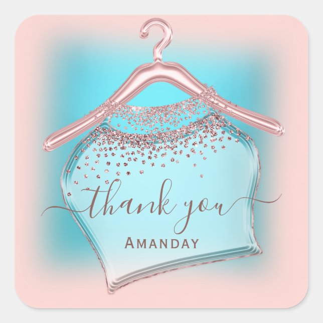 Pegatina Cuadrada Rosa Azul Gracias Comprando BOUTIQUE ONLINE (Anverso)