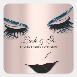 Pegatina Cuadrada Rosa Azul maquillaje Artista Lash Extensión Maquil