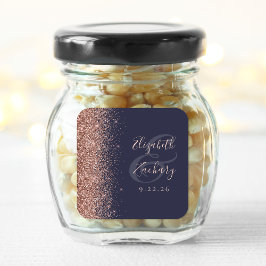 Pegatina Cuadrada Rosa azul oscuro moderno Purpurina dorado Boda pe