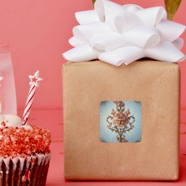 Pegatina Cuadrada Rosa Barroca  (Decorate your gifts or envelopes with this beautiful floral sticker. 
)