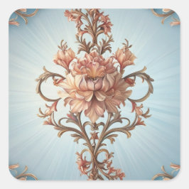Pegatina Cuadrada Rosa barroco