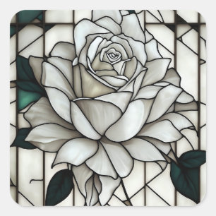 Pegatina Cuadrada Rosa Blanca de Cristal Manchado