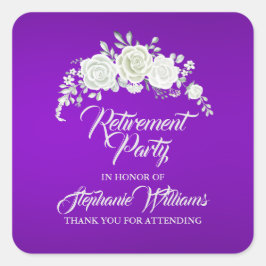 Pegatina Cuadrada Rosa blanca vintage, Fiesta de jubilación de mujer