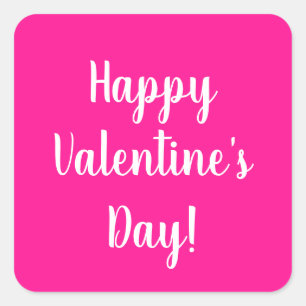Pegatina Cuadrada Rosa Brillante Día de San Valentín Feliz Moderno