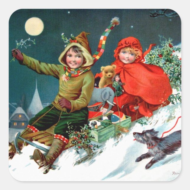 Pegatina Cuadrada Rosa C. Petherick: Compras de Navidades (Anverso)