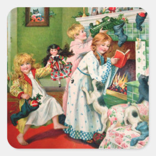 Pegatina Cuadrada Rosa C. Petherick: Mañana de navidad