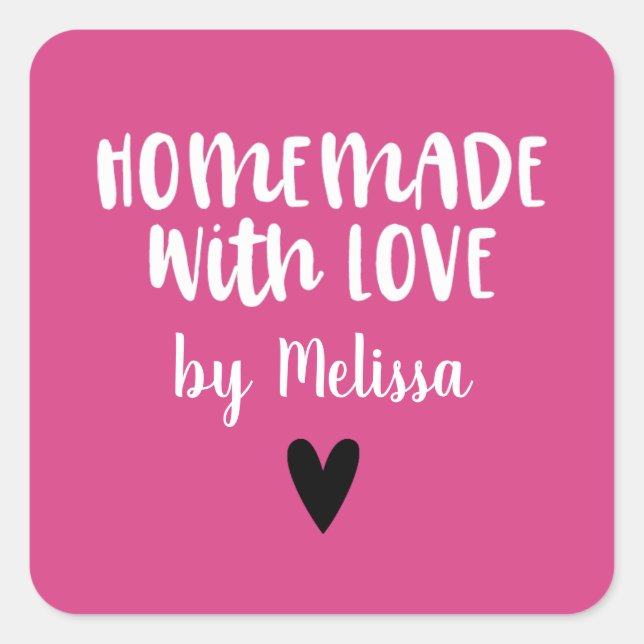 Pegatina Cuadrada Rosa caliente casero hecho con corazón de amor (Anverso)