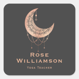 Pegatina Cuadrada Rosa Celestial Gold Crescent Moon Business