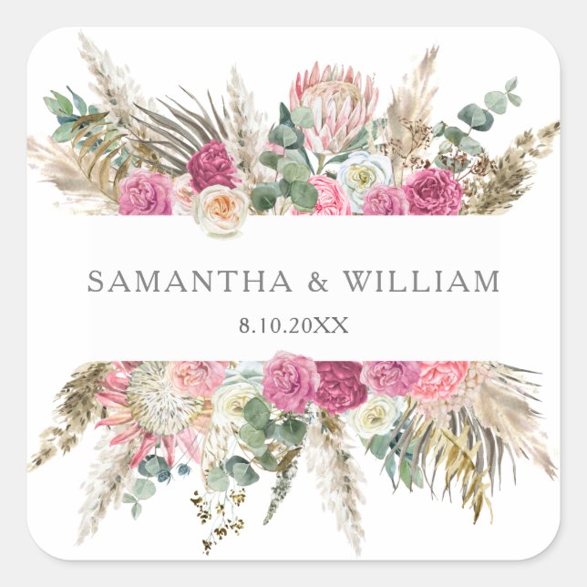 Pegatina Cuadrada Rosa de agua con flores de Bohemia (Anverso)