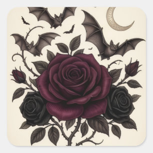 Pegatina Cuadrada Rosa de Borgoña de vampiro gótico Floral oscuro Ha