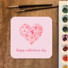 Pegatina Cuadrada Rosa de color de agua personalizado El día de San 