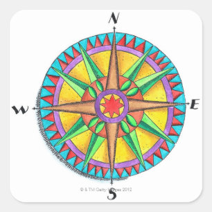 Pegatina Cuadrada Rosa de compás