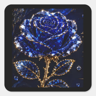 Pegatina Cuadrada Rosa de Cristal Dorado Azul Real