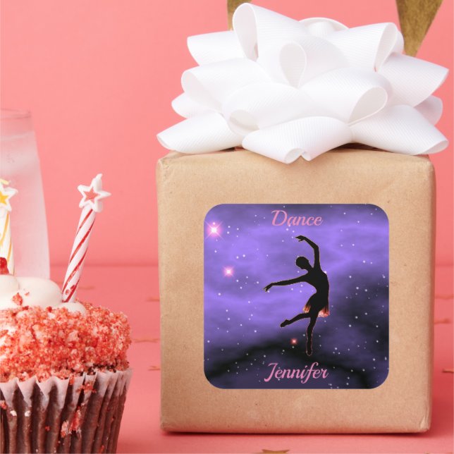 Pegatina Cuadrada Rosa de danza y morado (Fiesta)