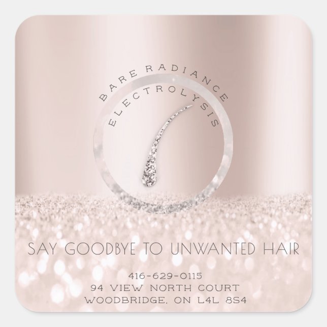 Pegatina Cuadrada Rosa de dirección de eliminación del vello electro (Anverso)