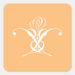 Pegatina Cuadrada Rosa de Flourish de color blanco retro Peach