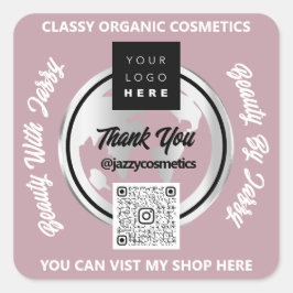 Pegatina Cuadrada Rosa de Globe Gold MAP con logotipo de código QR p