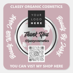 Pegatina Cuadrada Rosa de Globe Gold MAP con logotipo de código QR p