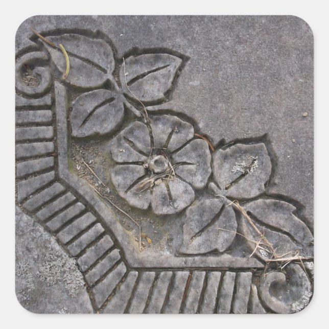 Pegatina Cuadrada Rosa de piedra (Anverso)