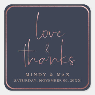 Pegatina Cuadrada ROSA de PixDezines FAUX AMOR DEL ORO+GRACIAS COLOR