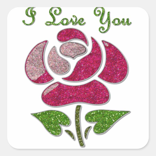 Pegatina Cuadrada Rosa de plantilla rosa te amo (Anverso)