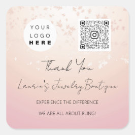 Pegatina Cuadrada Rosa de polvo de tienda en línea con logotipo QrCo