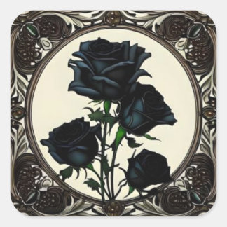 Pegatina Cuadrada Rosa de Rosas negros de Art Nouveau #1