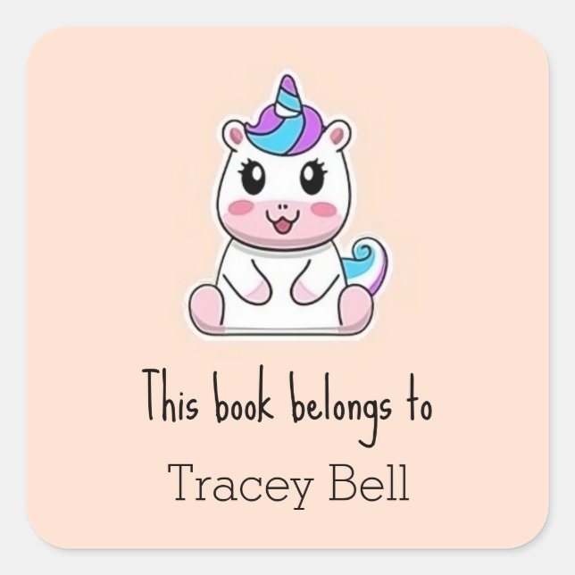 Pegatina Cuadrada Rosa de unicornio blanco (Anverso)