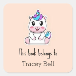 Pegatina Cuadrada Rosa de unicornio blanco