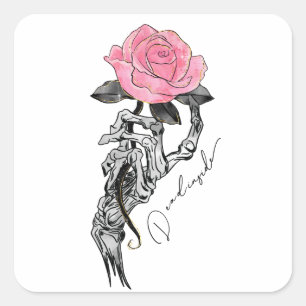 Pegatina Cuadrada Rosa del esqueleto muerto