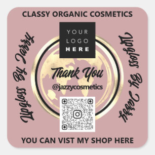 Pegatina Cuadrada Rosa del mapa de la Tierra del logotipo del código