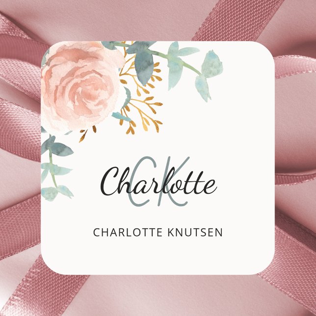 Pegatina Cuadrada Rosa dorado floral agradecimiento (Subido por el creador)