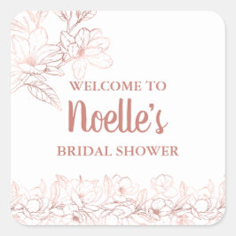 Pegatina Cuadrada Rosa Dorado Flores Elegantes de Magnolia, Desayuno