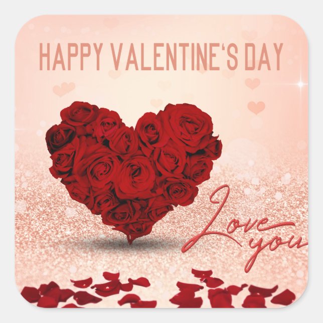 Pegatina Cuadrada Rosa el día de San Valentín Heart Bouquet - Pegati (Anverso)