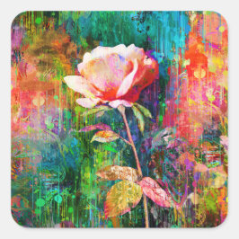 Pegatina Cuadrada Rosa elegante sobre fondo texturizado multicolor