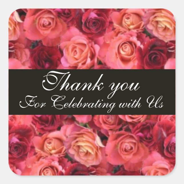 Pegatina Cuadrada ROSA FIELD, gracias (Anverso)