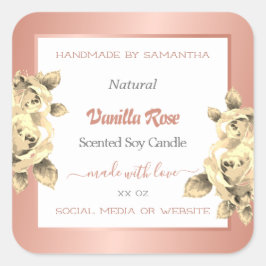 Pegatina Cuadrada Rosa Floral Oro Etiquetas de embalaje de producto 