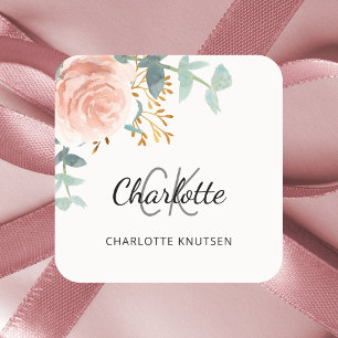 Pegatina Cuadrada Rosa floral verde oro gracias