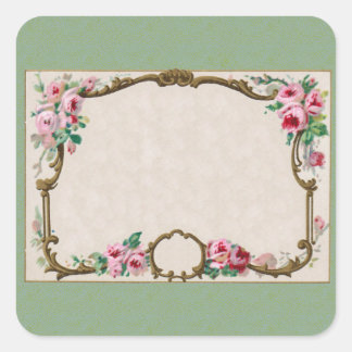 Pegatina Cuadrada Rosa francés antiguo Perfume Blank