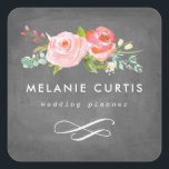 Pegatina Cuadrada Rosa Garden Floral Chalkboard Business<br><div class="desc">Alquiler y flores rosas.</div>