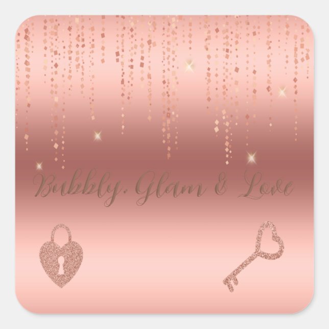 Pegatina Cuadrada Rosa Gold Confetti Bridal Shower (Anverso)